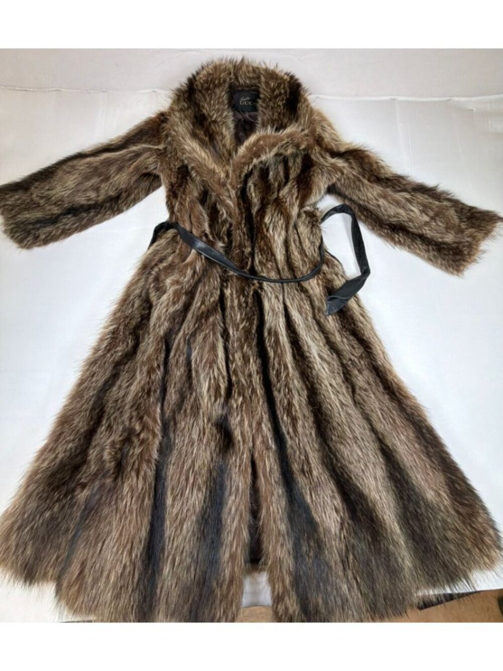 Women's Vintage Fur Coat S/M Emilio Gucci Real Fur Luxury Brown Striped